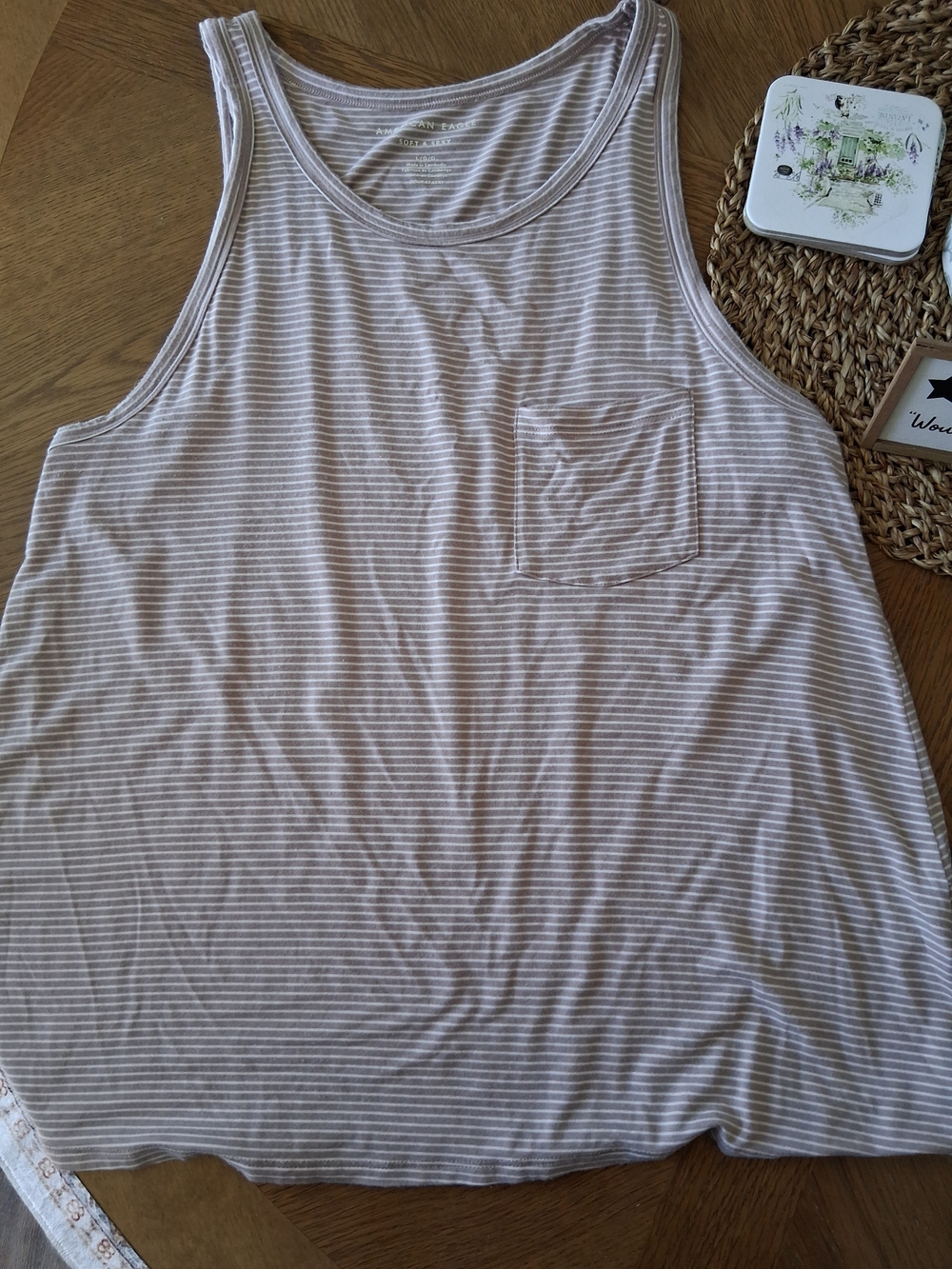 American Eagle Outfitters Striped Tank Top in Mauve and White